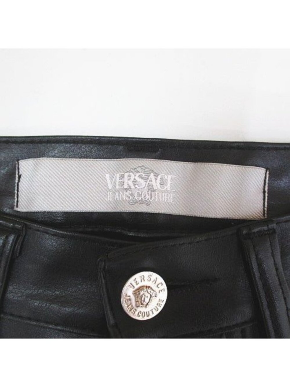 Versace Jeans Couture Long Length Leather Style Straight Pants /44 Black 30 - Picture 3 of 7